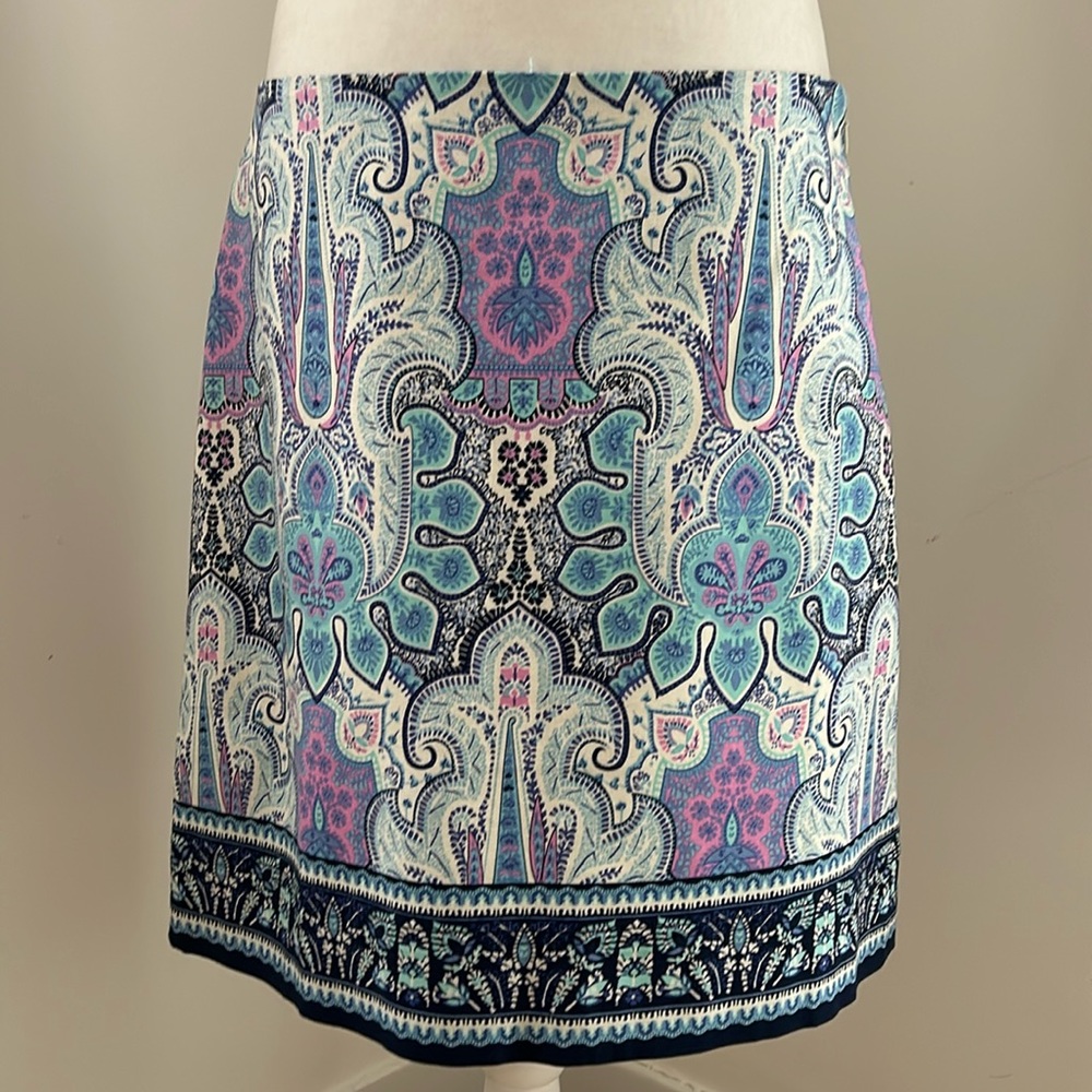Talbots Pink/blue Indian Print Cotton Skirt sz 10